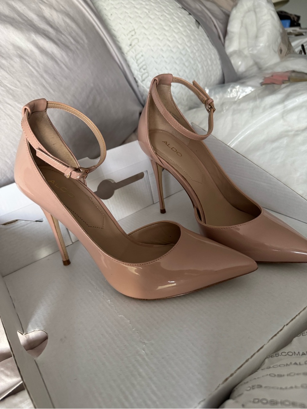 ALDO Blush Patent Pointed-Toe Ankle-Strap Pumps